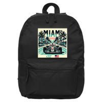 Formula Racing Open Wheel Car Retro Miami Circuit Usa Flag 16 in Basic Backpack