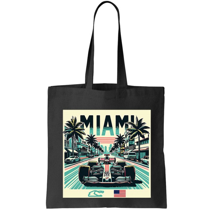 Formula Racing Open Wheel Car Retro Miami Circuit Usa Flag Bag