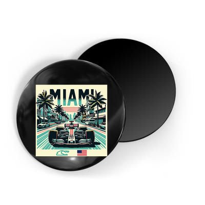 Formula Racing Open Wheel Car Retro Miami Circuit Usa Flag Magnet