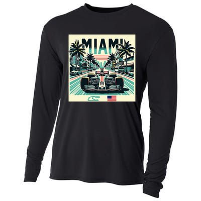 Formula Racing Open Wheel Car Retro Miami Circuit Usa Flag Cooling Performance Long Sleeve Crew