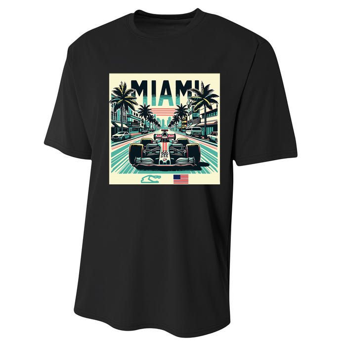 Formula Racing Open Wheel Car Retro Miami Circuit Usa Flag Performance Sprint T-Shirt