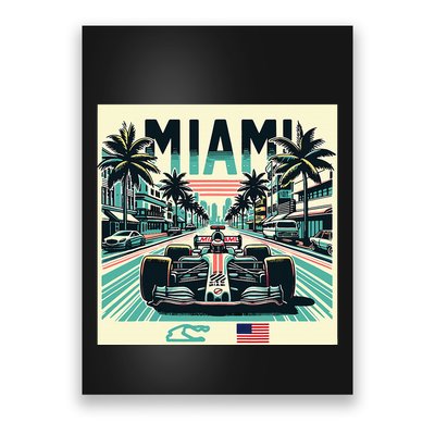 Formula Racing Open Wheel Car Retro Miami Circuit Usa Flag Poster