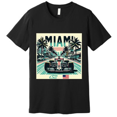 Formula Racing Open Wheel Car Retro Miami Circuit Usa Flag Premium T-Shirt