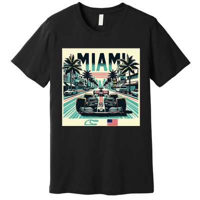 Formula Racing Open Wheel Car Retro Miami Circuit Usa Flag Premium T-Shirt