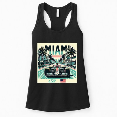 Formula Racing Open Wheel Car Retro Miami Circuit Usa Flag Womens Tank Top