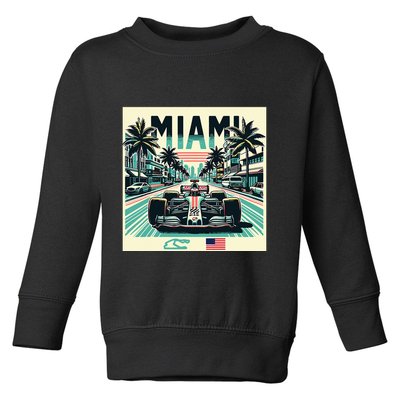 Formula Racing Open Wheel Car Retro Miami Circuit Usa Flag Toddler Sweatshirt