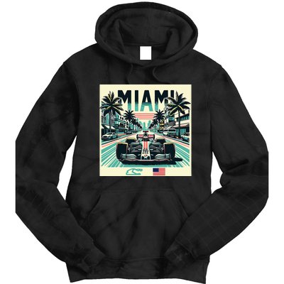 Formula Racing Open Wheel Car Retro Miami Circuit Usa Flag Tie Dye Hoodie