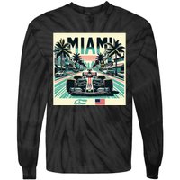 Formula Racing Open Wheel Car Retro Miami Circuit Usa Flag Tie-Dye Long Sleeve Shirt