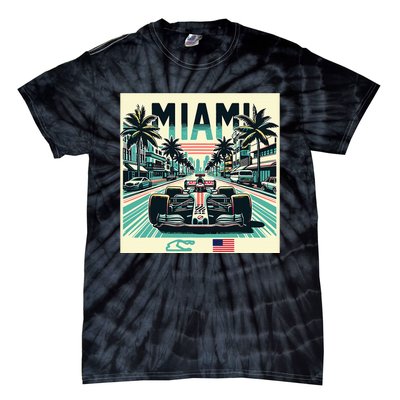 Formula Racing Open Wheel Car Retro Miami Circuit Usa Flag Tie-Dye T-Shirt