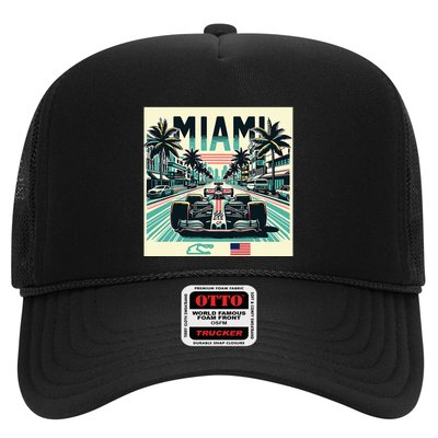 Formula Racing Open Wheel Car Retro Miami Circuit Usa Flag Trucker Hat