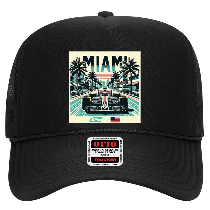 Formula Racing Open Wheel Car Retro Miami Circuit Usa Flag Trucker Hat