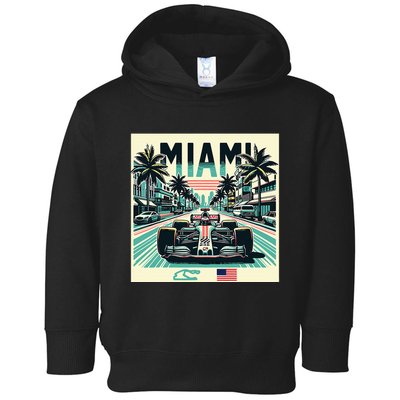 Formula Racing Open Wheel Car Retro Miami Circuit Usa Flag Toddler Hoodie
