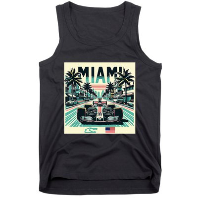 Formula Racing Open Wheel Car Retro Miami Circuit Usa Flag Tank Top