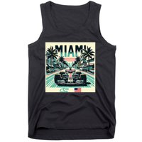 Formula Racing Open Wheel Car Retro Miami Circuit Usa Flag Tank Top