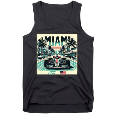 Formula Racing Open Wheel Car Retro Miami Circuit Usa Flag Tank Top