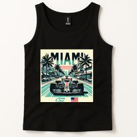 Formula Racing Open Wheel Car Retro Miami Circuit Usa Flag Tank Top