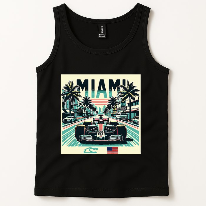 Formula Racing Open Wheel Car Retro Miami Circuit Usa Flag Tank Top