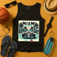 Formula Racing Open Wheel Car Retro Miami Circuit Usa Flag Tank Top