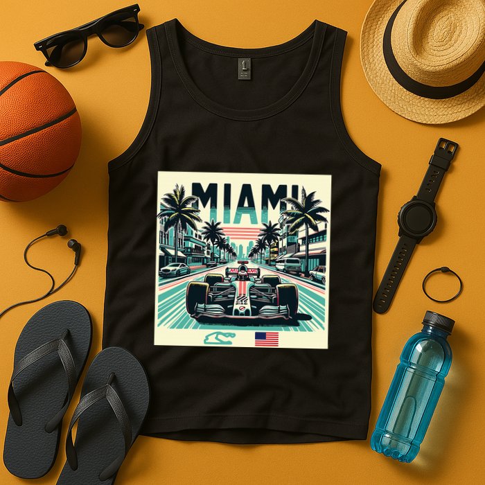 Formula Racing Open Wheel Car Retro Miami Circuit Usa Flag Tank Top