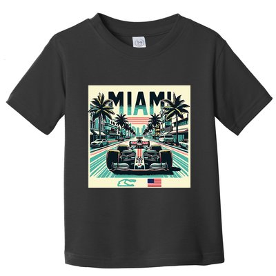 Formula Racing Open Wheel Car Retro Miami Circuit Usa Flag Toddler T-Shirt
