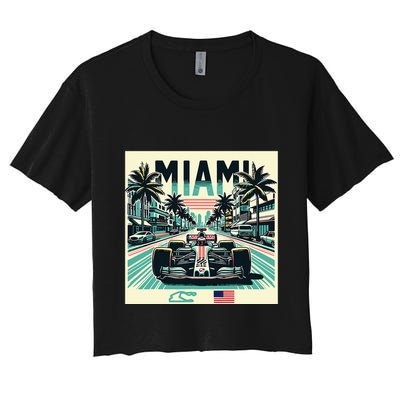 Formula Racing Open Wheel Car Retro Miami Circuit Usa Flag Crop Top