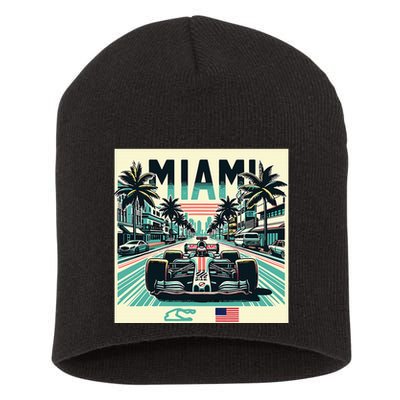 Formula Racing Open Wheel Car Retro Miami Circuit Usa Flag Short Acrylic Beanie