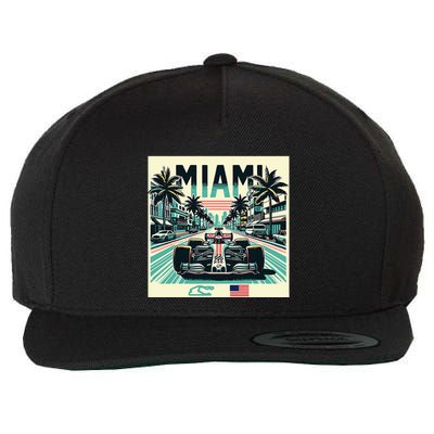 Formula Racing Open Wheel Car Retro Miami Circuit Usa Flag Wool Snapback Cap