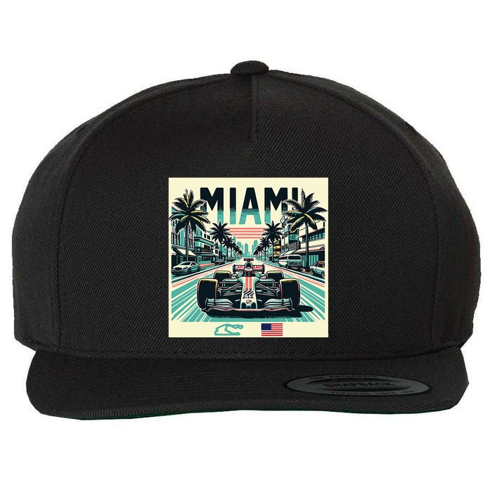 Formula Racing Open Wheel Car Retro Miami Circuit Usa Flag Wool Snapback Cap