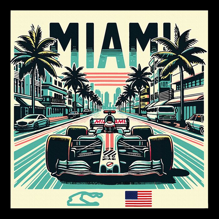 Formula Racing Open Wheel Car Retro Miami Circuit Usa Flag Wool Snapback Cap