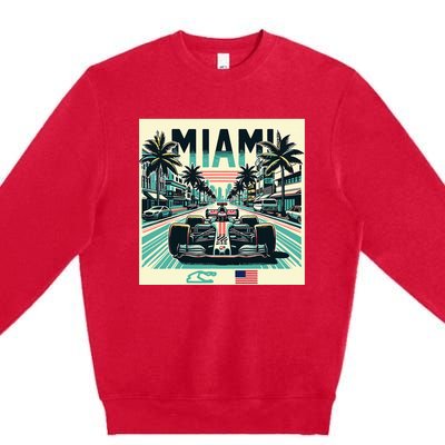 Formula Racing Open Wheel Car Retro Miami Circuit Usa Flag Premium Crewneck Sweatshirt