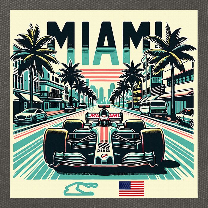 Formula Racing Open Wheel Car Retro Miami Circuit Usa Flag Cotton Canvas Backpack