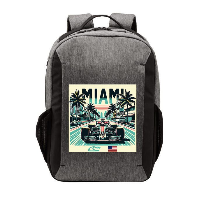Formula Racing Open Wheel Car Retro Miami Circuit Usa Flag Vector Backpack