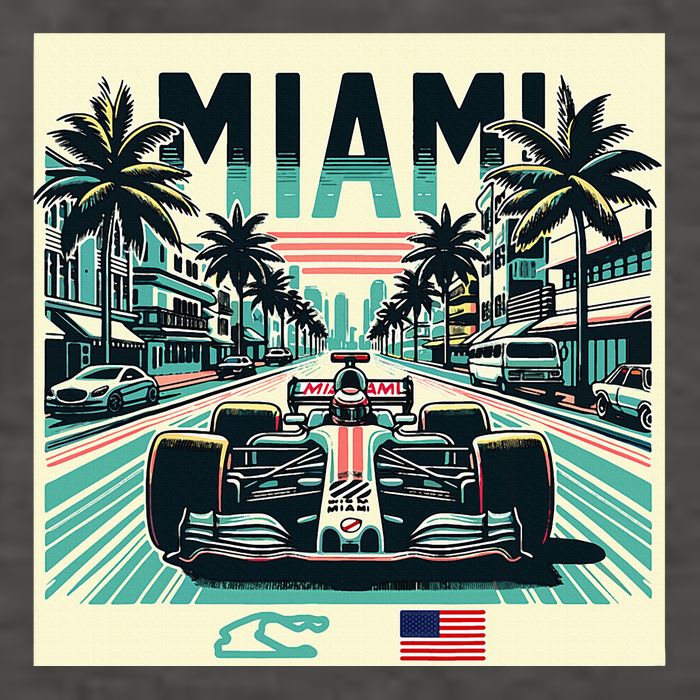 Formula Racing Open Wheel Car Retro Miami Circuit Usa Flag Vector Backpack