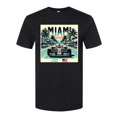 Formula Racing Open Wheel Car Retro Miami Circuit Usa Flag Softstyle CVC T-Shirt