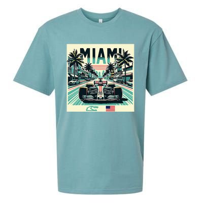 Formula Racing Open Wheel Car Retro Miami Circuit Usa Flag Sueded Cloud Jersey T-Shirt