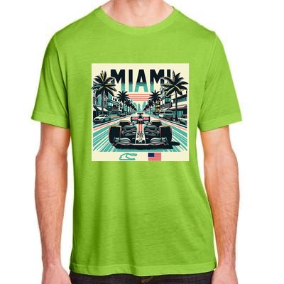 Formula Racing Open Wheel Car Retro Miami Circuit Usa Flag Adult ChromaSoft Performance T-Shirt