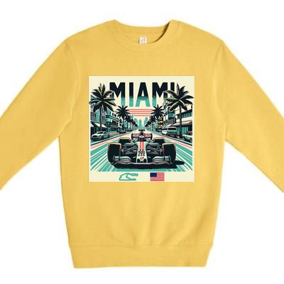 Formula Racing Open Wheel Car Retro Miami Circuit Usa Flag Premium Crewneck Sweatshirt