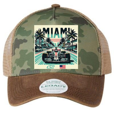 Formula Racing Open Wheel Car Retro Miami Circuit Usa Flag Legacy Tie Dye Trucker Hat
