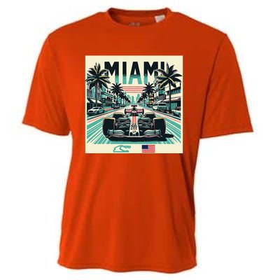 Formula Racing Open Wheel Car Retro Miami Circuit Usa Flag Cooling Performance Crew T-Shirt