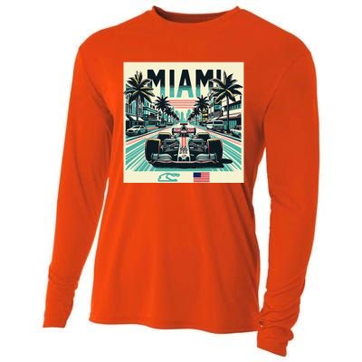 Formula Racing Open Wheel Car Retro Miami Circuit Usa Flag Cooling Performance Long Sleeve Crew