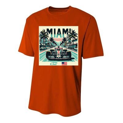 Formula Racing Open Wheel Car Retro Miami Circuit Usa Flag Performance Sprint T-Shirt