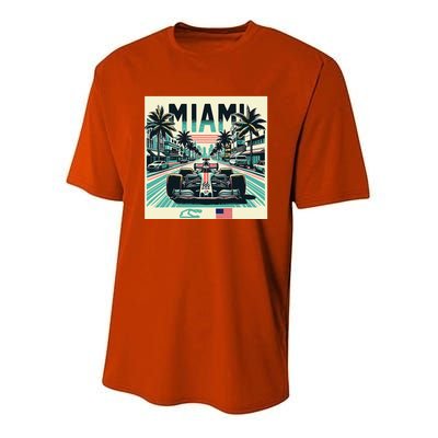 Formula Racing Open Wheel Car Retro Miami Circuit Usa Flag Youth Performance Sprint T-Shirt