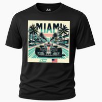 Formula Racing Open Wheel Car Retro Miami Circuit Usa Flag Cooling Performance Crew T-Shirt
