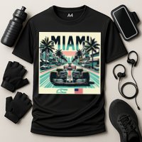 Formula Racing Open Wheel Car Retro Miami Circuit Usa Flag Cooling Performance Crew T-Shirt