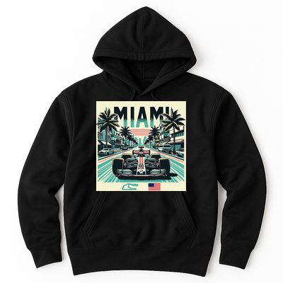 Formula Racing Open Wheel Car Retro Miami Circuit Usa Flag Hoodie