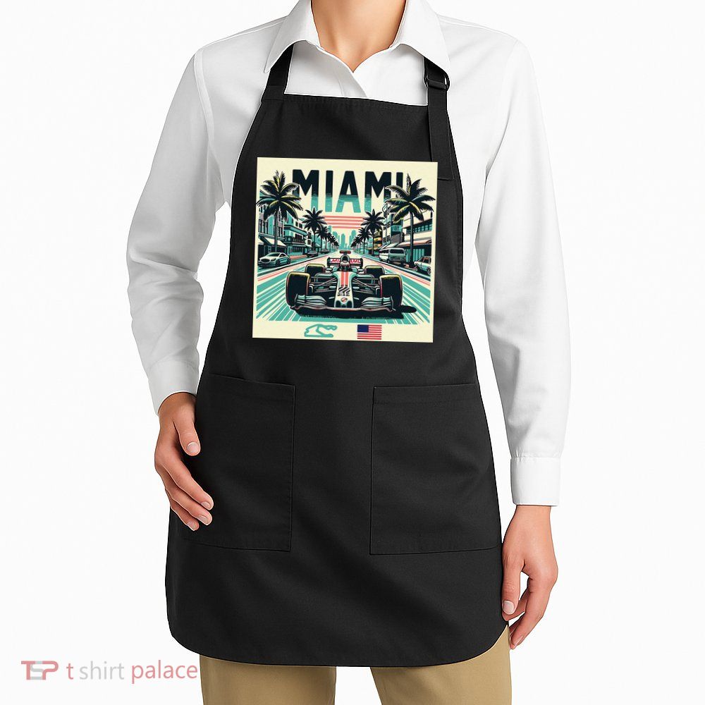 Formula Racing Open Wheel Car Retro Miami Circuit Usa Flag Apron