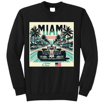 Formula Racing Open Wheel Car Retro Miami Circuit Usa Flag Sweatshirt