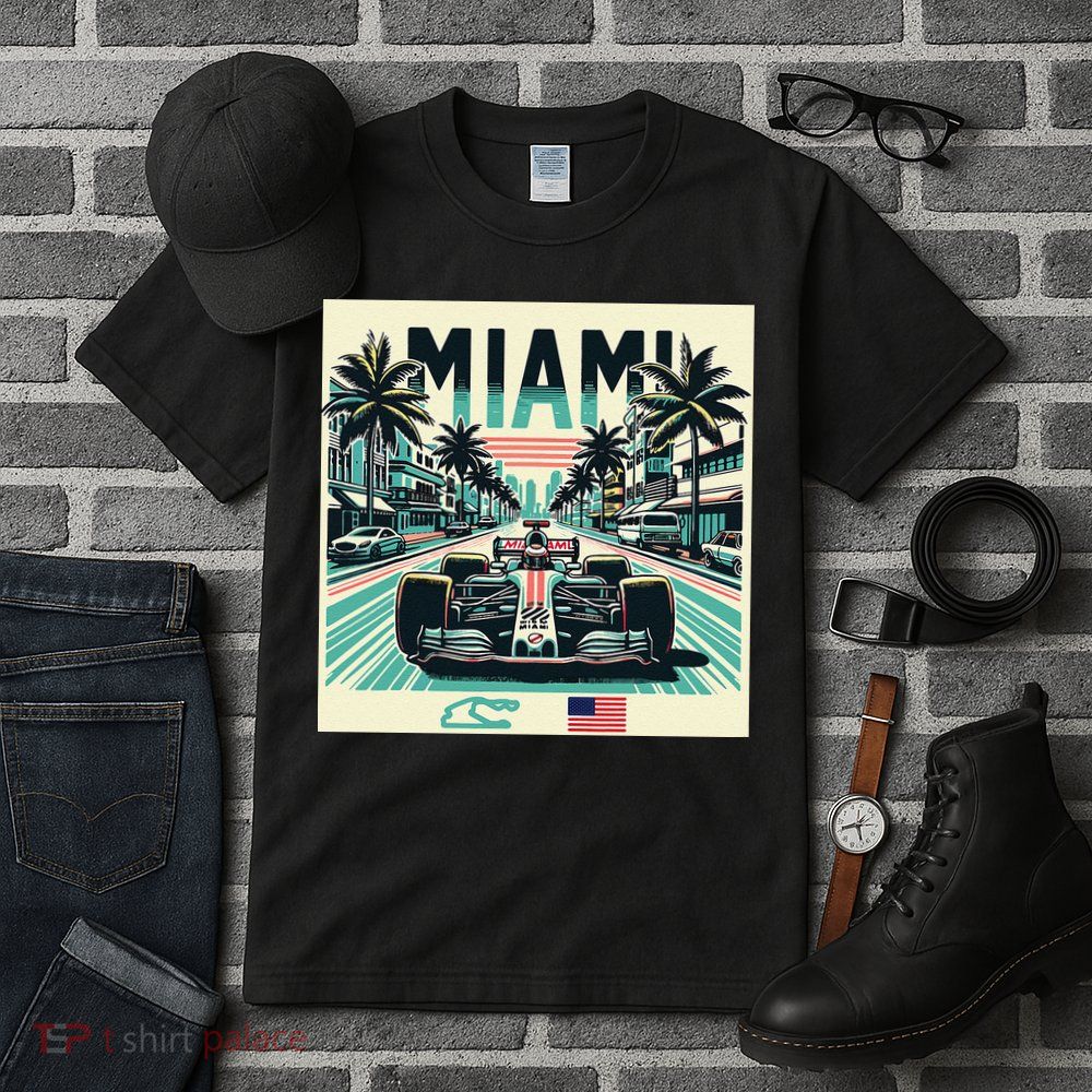Formula Racing Open Wheel Car Retro Miami Circuit Usa Flag Tall T-Shirt