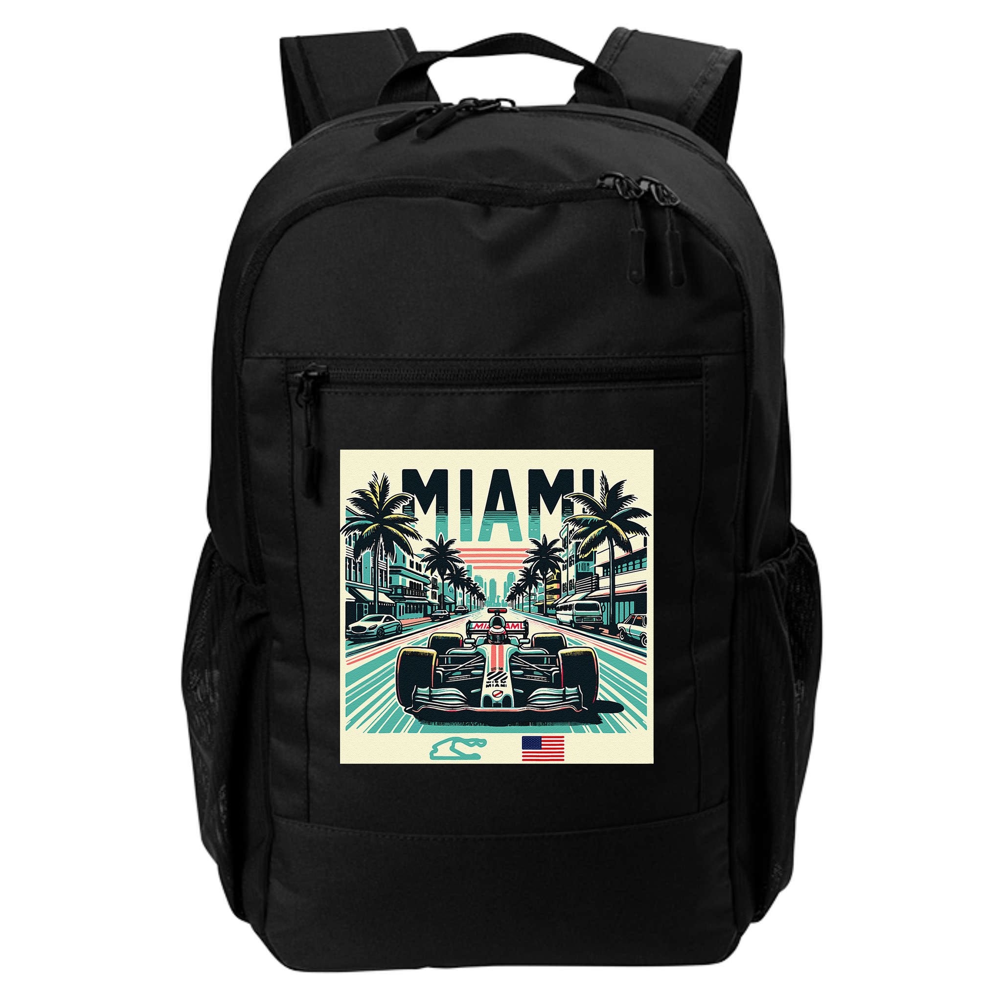 Formula Racing Open Wheel Car Retro Miami Circuit Usa Flag Backpack