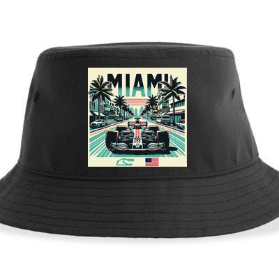Formula Racing Open Wheel Car Retro Miami Circuit Usa Flag Sustainable Bucket Hat
